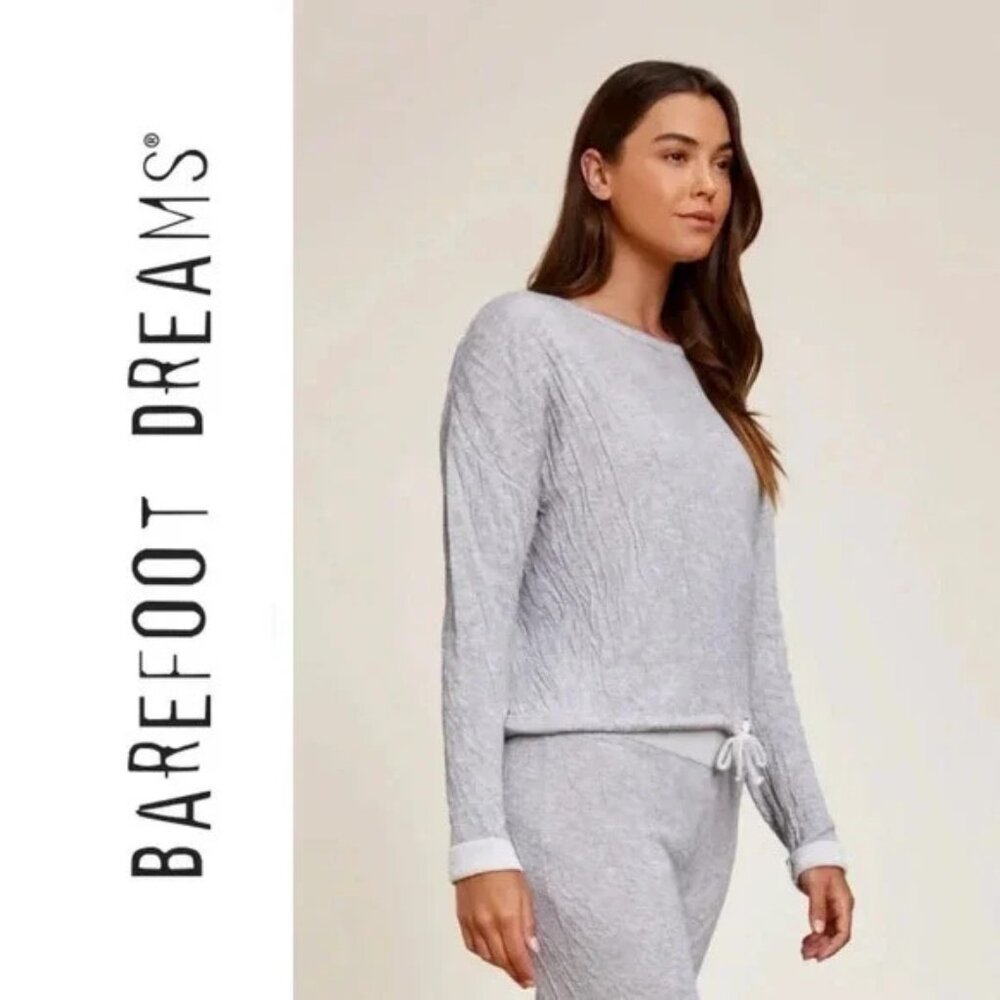 Barefoot Dreams NWT Light Grey Crinkle Jersey Lounge‎ Top